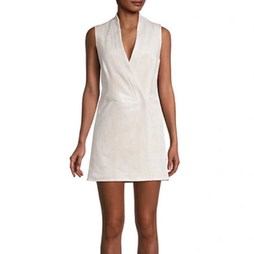 BCBGMAXAZRIA Sleeveless Faux Suede Mini Wrap Dress In Canvas XXS
